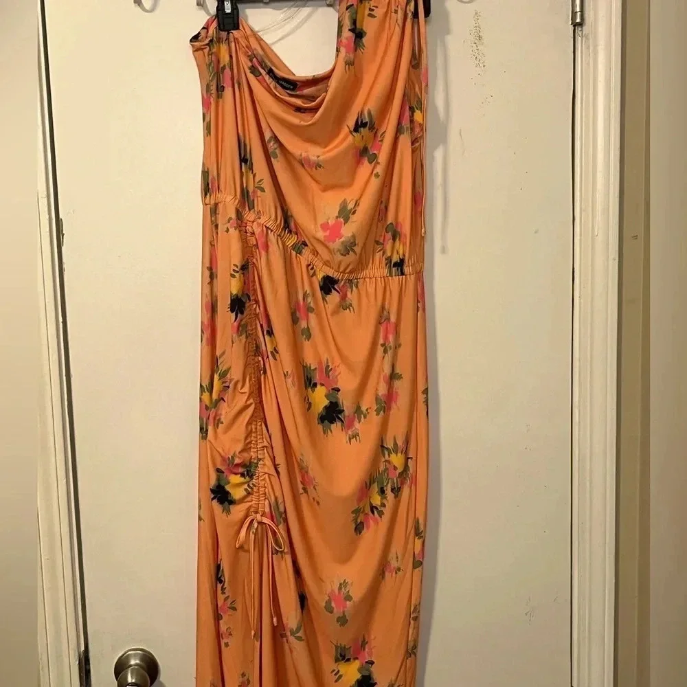 Steve Madden Matte Jersey Floral flattering one shoulder midi dress. Size XL - Picture 3 of 17
